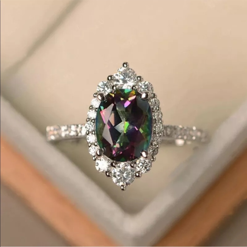 New 925 Silver Oval Cut Mystic Topaz Ring - Picture 4 of 6